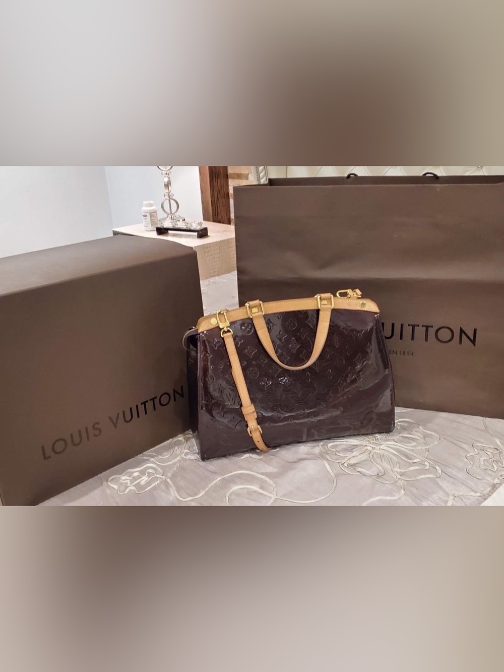 Louis Vuitton Vernis Amarante Alma PM Satchel - Brown with Natural Vachetta Trim